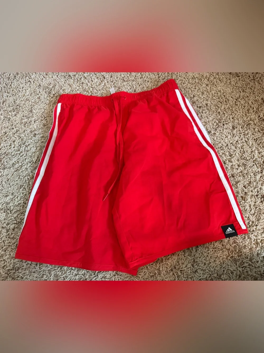 Mens Adidas Red Performance Classic Length 3-Stripes Swim Shorts